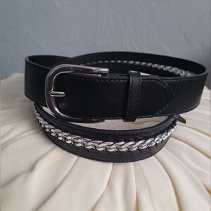 torrid Black Faux Leather Belt with Silver Chain Detail